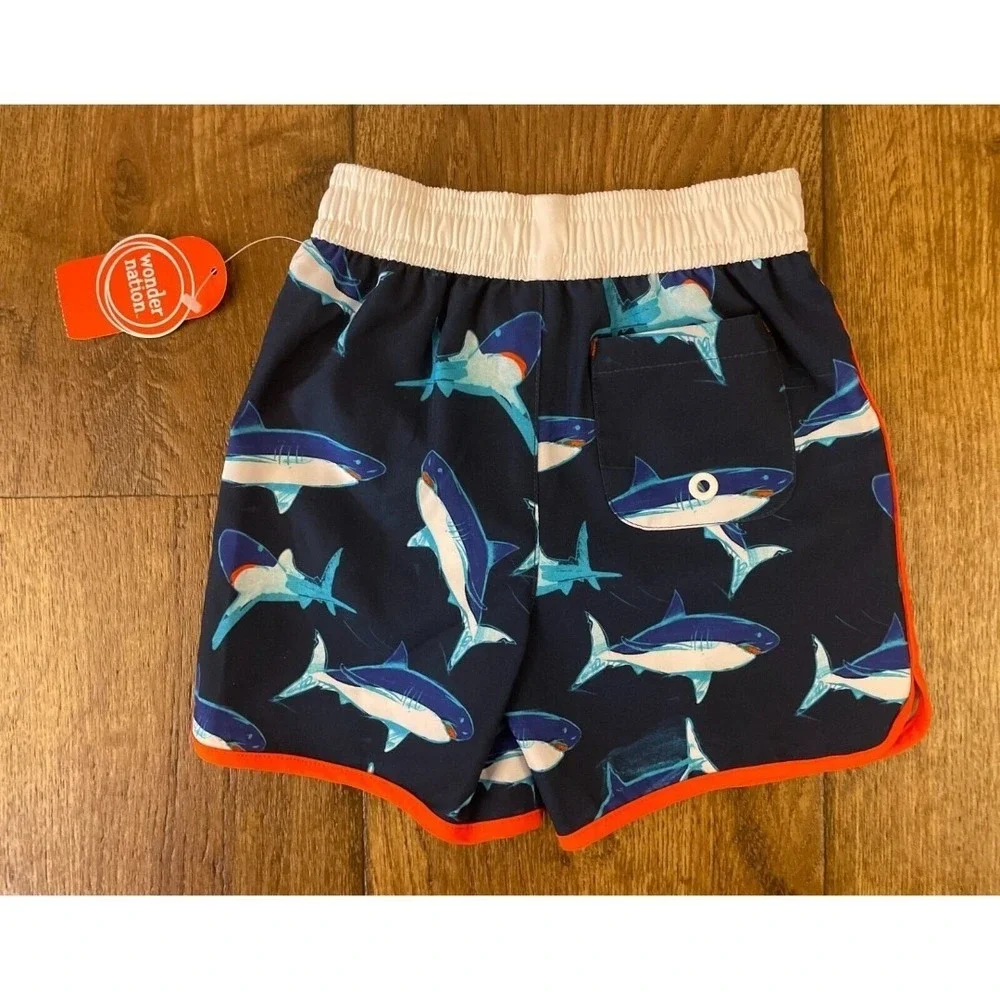 Wonder Nation Boys 12 Months Swim Trunks Swimming Suit Shorts Blue Fish Shark